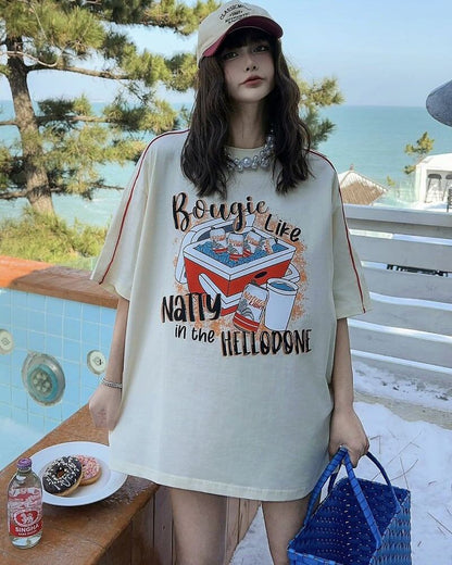 着?せ ゆったり ビッグロゴ ロングTシャツ 半袖 ワンピース<F-4859>