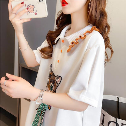 超人気 ファッション 大人可愛い 上質 半袖シャツ<F-6599>