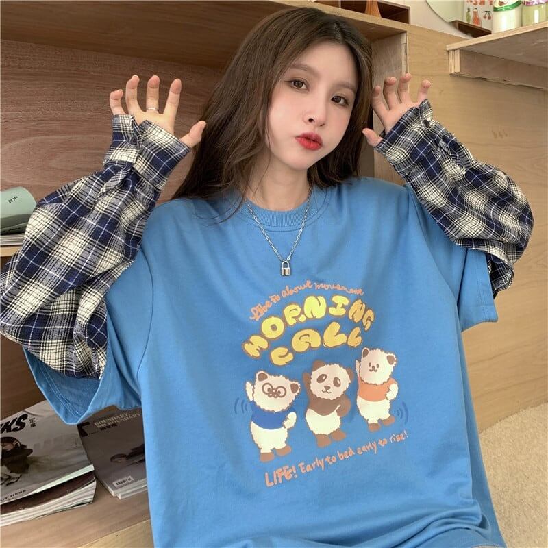 オシャレ度満点 ラウンドネック 個性的なデザイン カートゥーンプリント Tシャツ＜F-2257＞