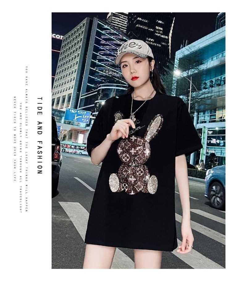 合わせやすい   ウサギ Tシャツ ゆったり 半袖 ＜F-2887＞
