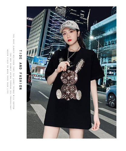 合わせやすい   ウサギ Tシャツ ゆったり 半袖 ＜F-2887＞