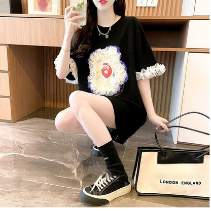 新作 好感度満載 個性的なデザイン ラウンドネック Tシャツ カットソー＜F-8405＞