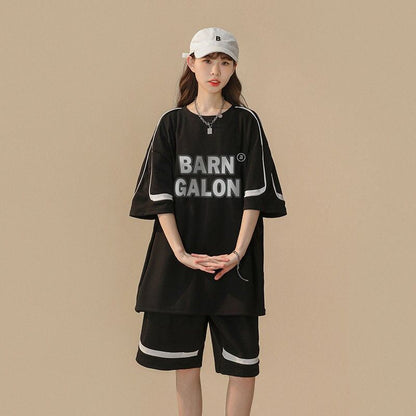 大好評 ファッション カジュアル ルーズ半袖ＴシャツⅹパンツセットF-6539