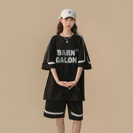 大好評 ファッション カジュアル ルーズ半袖ＴシャツⅹパンツセットF-6539