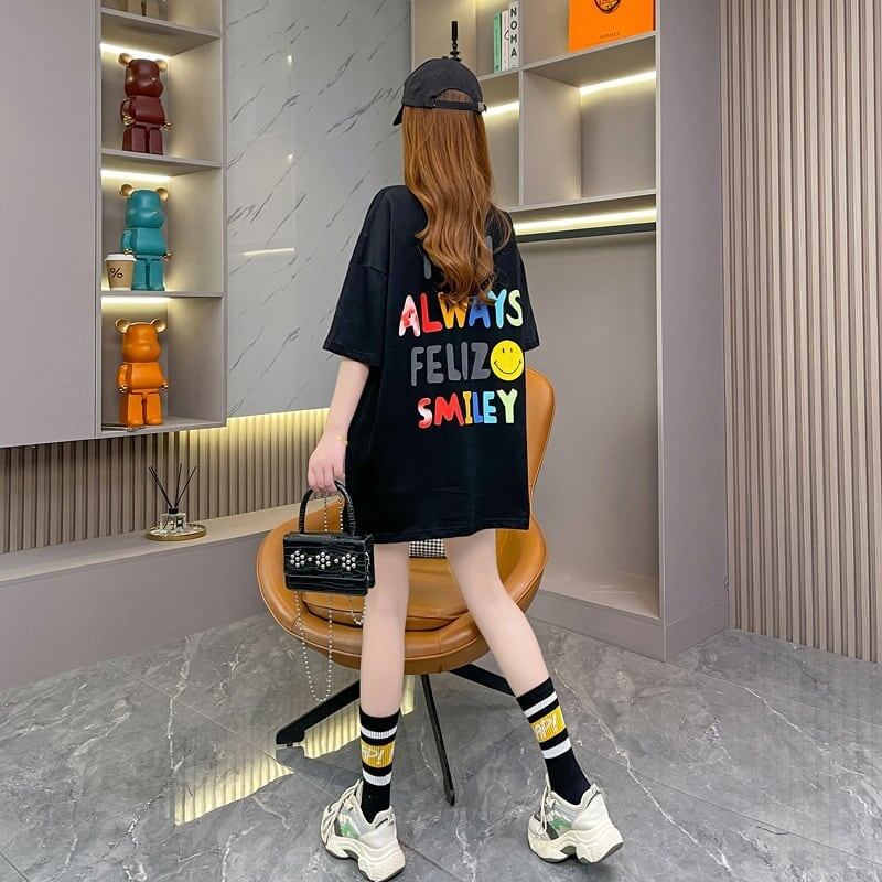 レインボースマイリーファッションオールマッチルーズ半袖Tシャツ<F-2860>