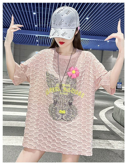 話題沸騰中 キュート カジュアル ホットダイヤモンド 半袖Tシャツ＜F-8626＞