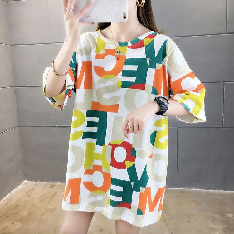 売り切れ必至 カラーマッチング 個性派 プリント全2色 半袖Tシャツ カットソー ＜F-8556＞
