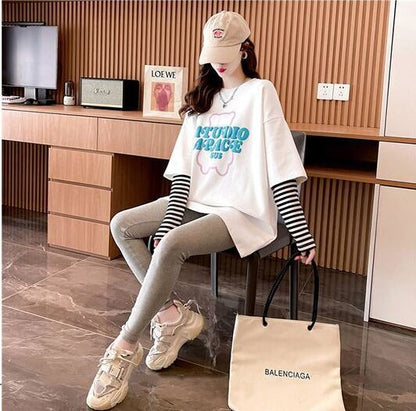 絶対流行 カジュアル アバンギャルド レイヤード風 プリント全3色 Tシャツ＜F-9587＞