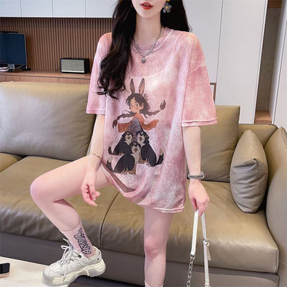 着回し力抜群 絞り染め アバンギャルド プリント 3色選択 半袖Tシャツ＜F-8575＞