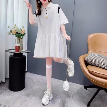 女子力アップ   韓国系 Tシャツ 二色 ゆったりワンピース ＜F-2937＞