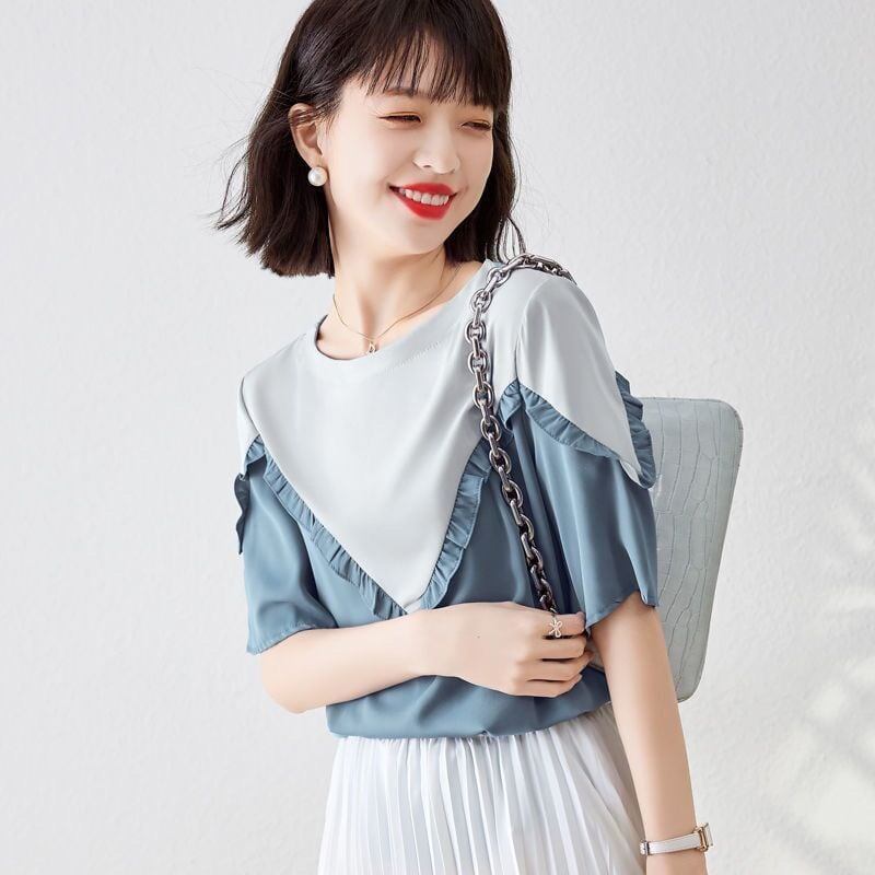 【半額！期間限定！！】 ファッション 定番シンプル 上質 シフォン 半袖<F-6595>