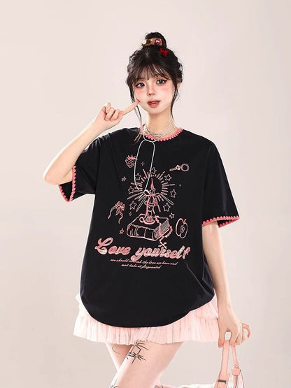 大人可愛い 早い者勝ち 絶対流行 カジュアル 2色選択 Tシャツ<F-11108>