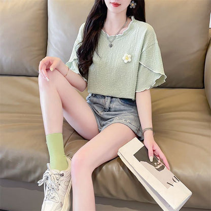 美人度アップ スウィート キュート 5色選択 半袖Tシャツ＜F-8578＞