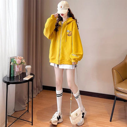【裏起毛】可愛いクマちゃん厚手フルジップパーカー二色ありF-4677