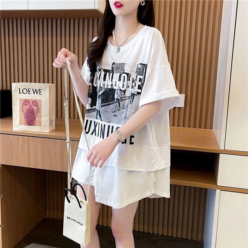 絶対流行 レイヤード風 レース プリント全2色 半袖TシャツF-8821