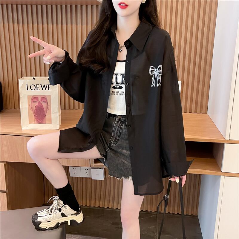 大好評 Poloネック リボン付き 紫外線対策 ブルゾン シャツ ＜F-8645＞