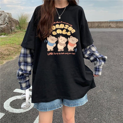 オシャレ度満点 ラウンドネック 個性的なデザイン カートゥーンプリント Tシャツ＜F-2257＞