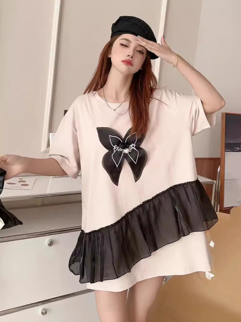 絶対欲しい 切り替え キュート プリントゆったり 半袖Tシャツ 全5色＜F-8271＞