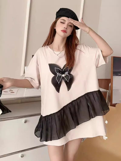 絶対欲しい 切り替え キュート プリントゆったり 半袖Tシャツ 全5色＜F-8271＞