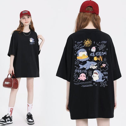 売り切れ必至 4色選択 ポップなプリントが夏に映えるプリント 半袖Tシャツ＜F-9327＞