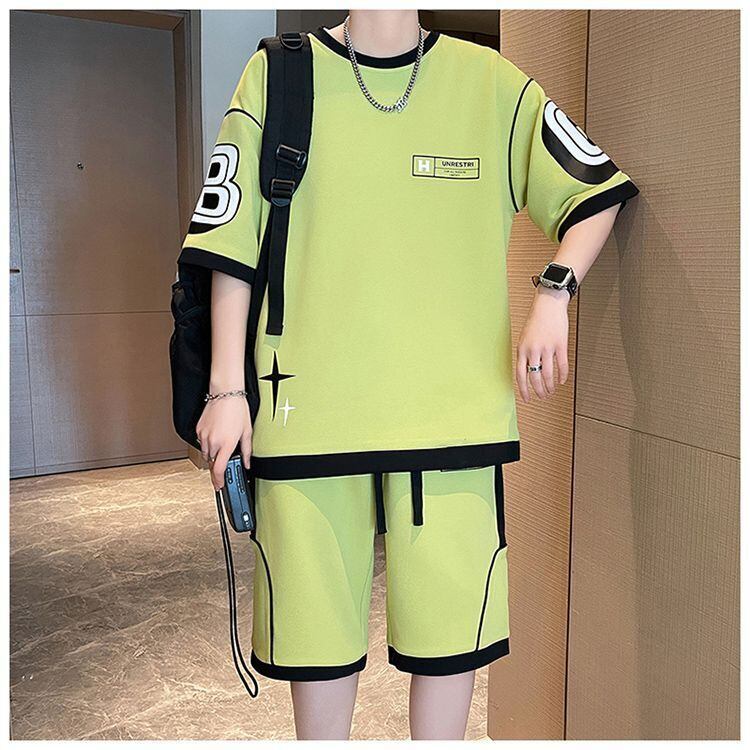 早い者勝ち カジュアル ファッション 切り替え 全3色 半袖ＴシャツⅹパンツセットF-8950