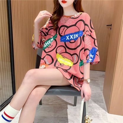 オシャレ度満点 プリント カジュアル Tシャツ カットソー＜F-3344＞
