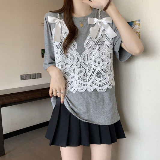 ファッション感満々 ロング丈 ゆったり 2色半袖Tシャツ＜F-10995＞