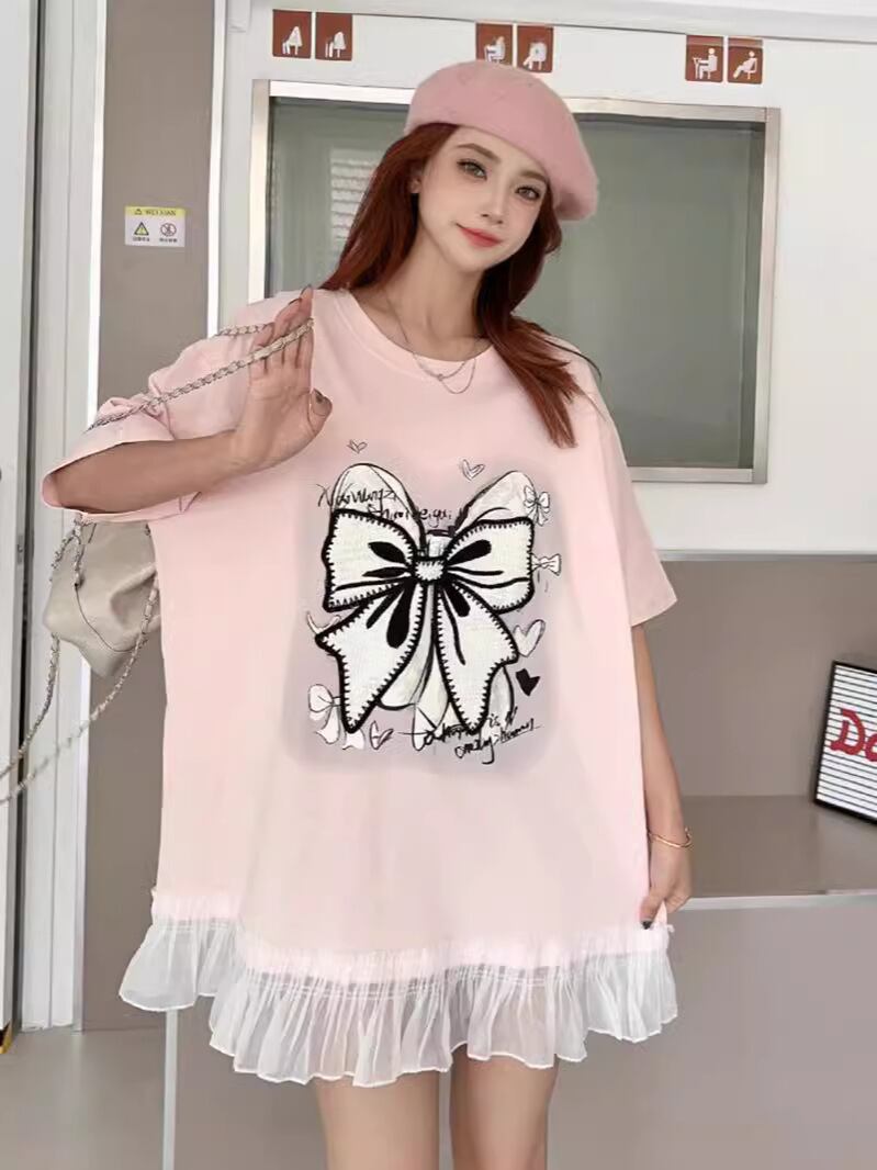 今季マストバイ プリントゆったり 切り替え 半袖Tシャツ 全4色＜F-8256＞
