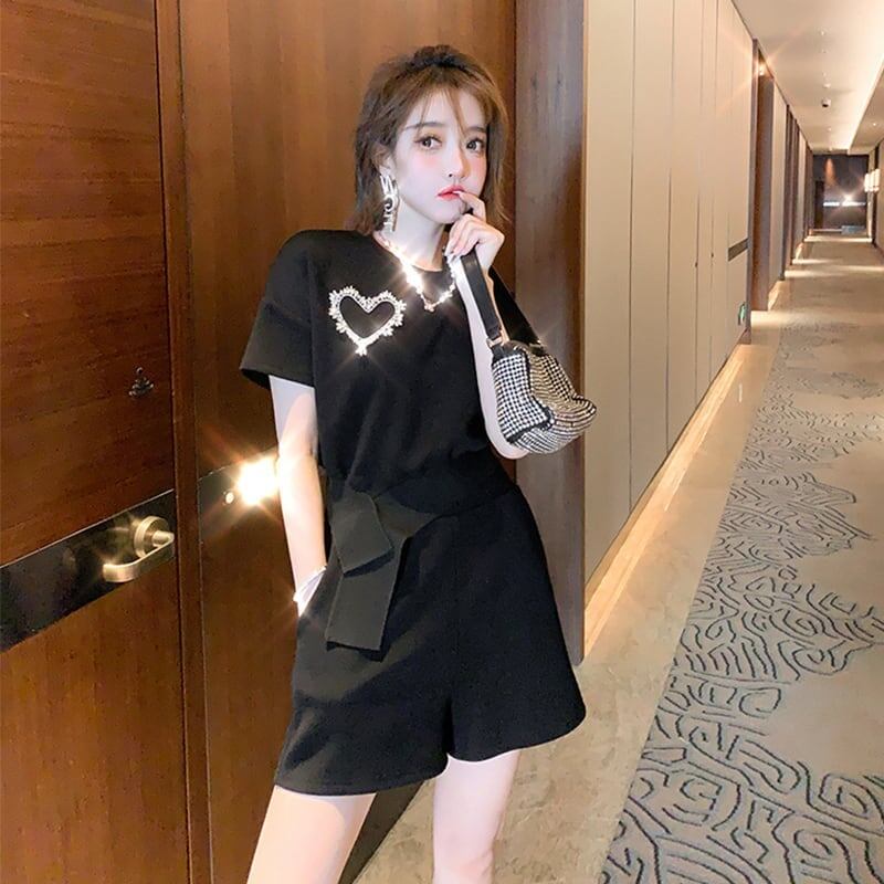 オシャレ度満点 切り替え 一目惚れ Tシャツ＋ショートパンツ セットアップ＜F-3573＞
