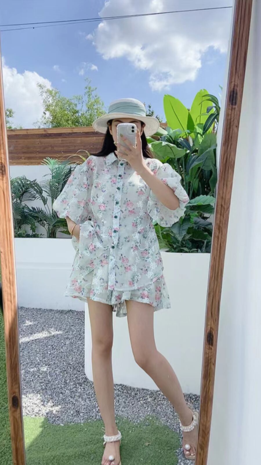 新商品 花柄 大人可愛い シャツ＋ショートパンツ セットアップ＜F-9001＞