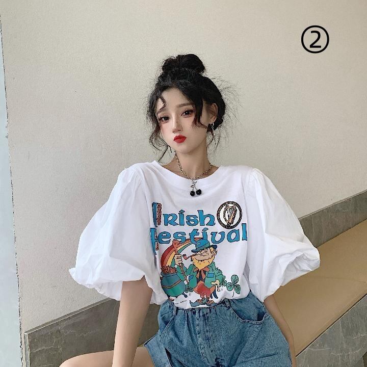 キュート プリント ファッション ゆったり 全4色 半袖 Tシャツ＜F-11521＞
