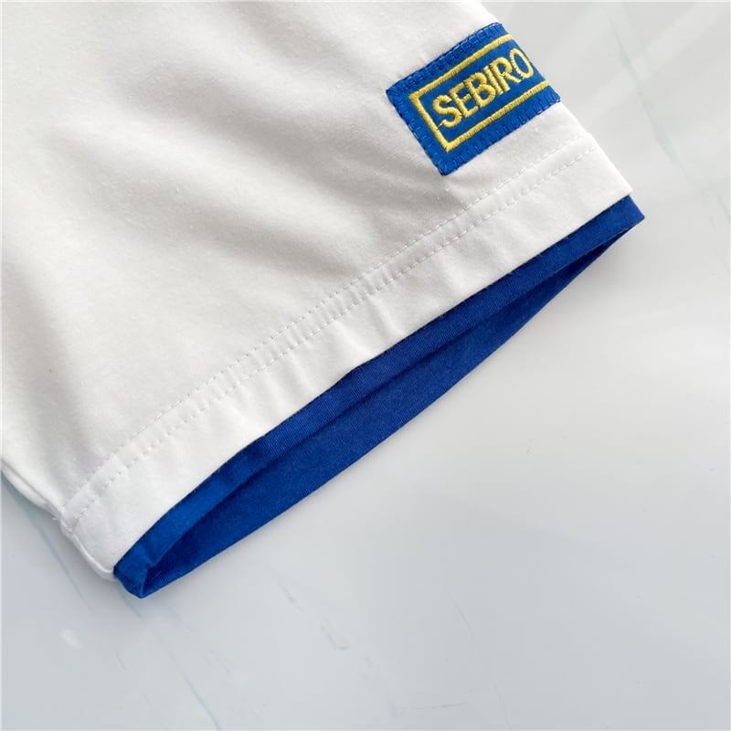 韓国系 ドロップショルダー 刺? レイヤードTシャツ ゆったり半袖 ＜F-3053＞