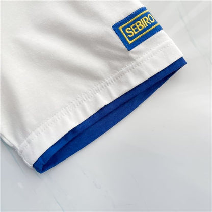 韓国系 ドロップショルダー 刺? レイヤードTシャツ ゆったり半袖 ＜F-3053＞