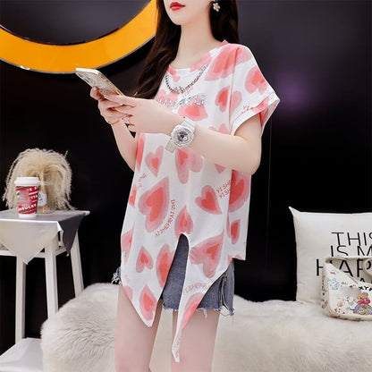 ゆったり感アップ 3色選択可 オシャレ度満点 プリント Tシャツ カットソー＜F-3100＞