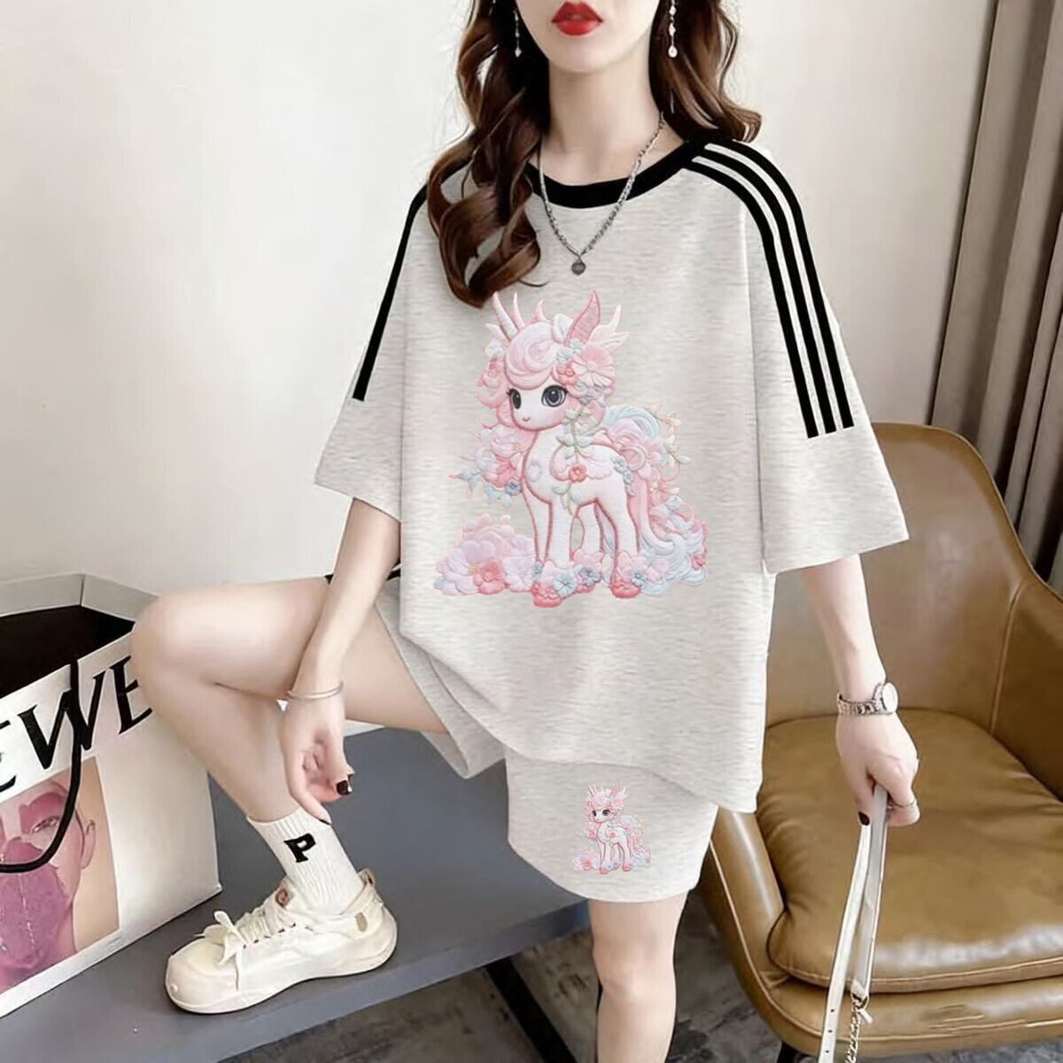 通気性 プリント Tシャツ＋パンツ セットアップ F-13240