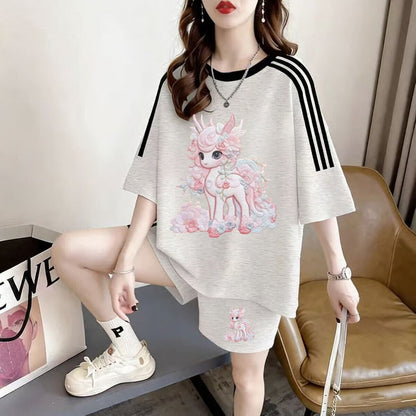 通気性 プリント Tシャツ＋パンツ セットアップ F-13240