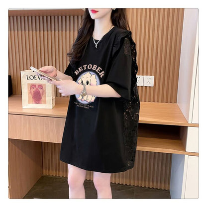 今季マストバイ レース 可 透かし彫り 切り替え 2色選択 Tシャツ カットソー＜F-8493＞