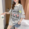 夏新作 アルファベットプリント POLOネック ロング Tシャツ ゆったりワンピース ＜F-3038＞
