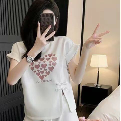 美人度アップ 特別デザイン 上品 半袖 Tシャツ ショートパンツ セットアップ ＜F-8874＞