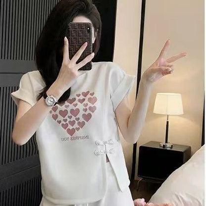 美人度アップ 特別デザイン 上品 半袖 Tシャツ ショートパンツ セットアップ ＜F-8874＞