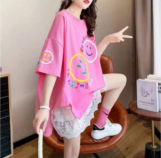 新作 ロゴ レイヤード風 プリント ゆったり 半袖 Ｔシャツ 全3色<F-4948>