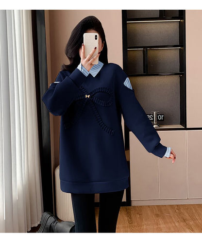 好感度UP レイヤード風 柔らかくて優しい印象 切り替え プラスベルベット 全3色 スウェット＜F-9809＞