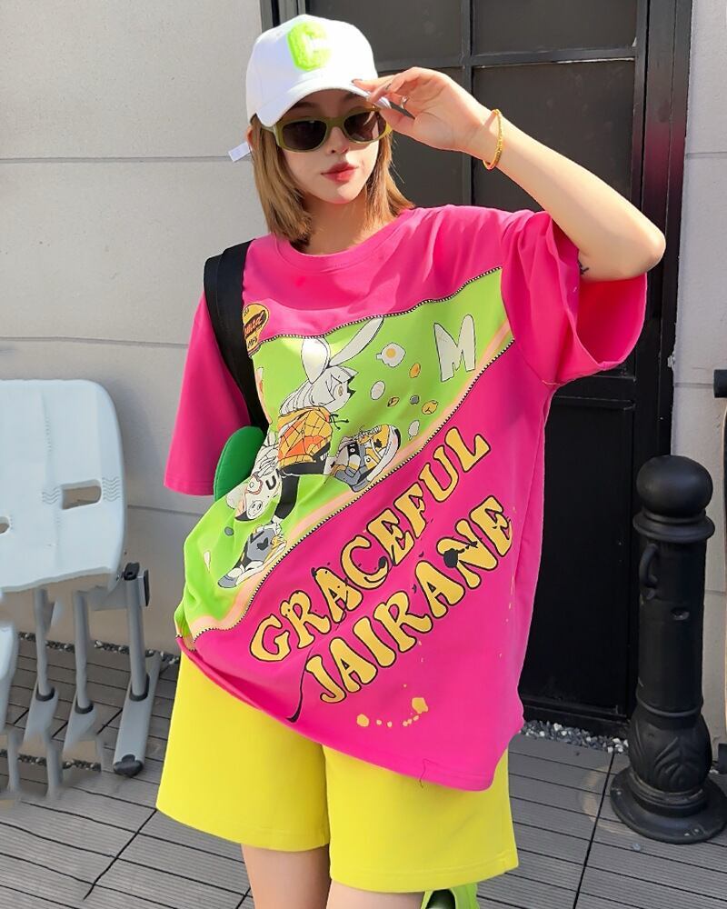 着回し力抜群 ファッション 個性派 レース プリント全3色 半袖TシャツF-8981