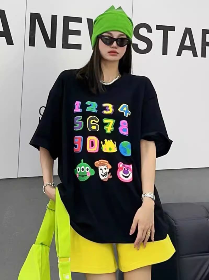 売り切れ必至 プリント三色 個性派 ゆったり 半袖Tシャツ ＜F-8462＞