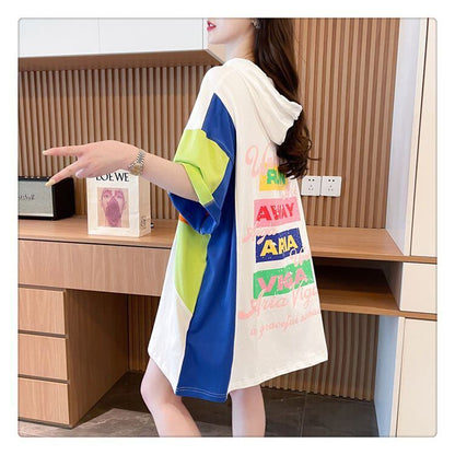 売り切れ必至 切り替え カジュアル カラーマッチング プリント全2色 半袖Tシャツ<F-8723>