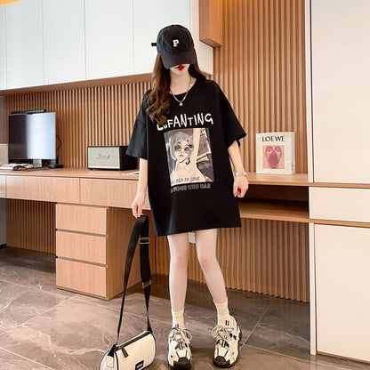 質感のいい 半袖 ラウンドネック Tシャツ ワンピース ＜F-8638＞
