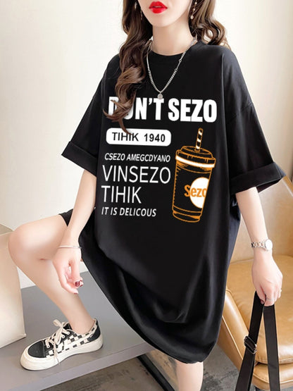 快適 ラウンドネック カジュアル 半袖 Tシャツ ワンピース＜F-8634＞
