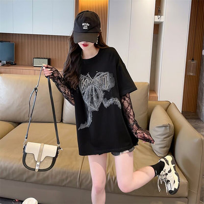 話題沸騰中 レイヤード風 美人度アップ ルーズ Tシャツ ＜F-8707＞