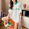 絶対欲しい ロング セーラーカラー Tシャツ 三色 ゆったりワンピース＜F-4028＞