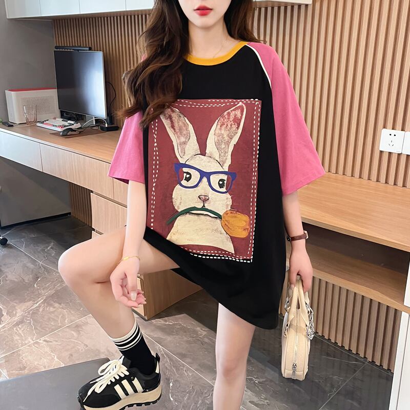 絶対欲しい プリント 個性派 切り替え 全2色 半袖 Tシャツ ＜F-8545＞
